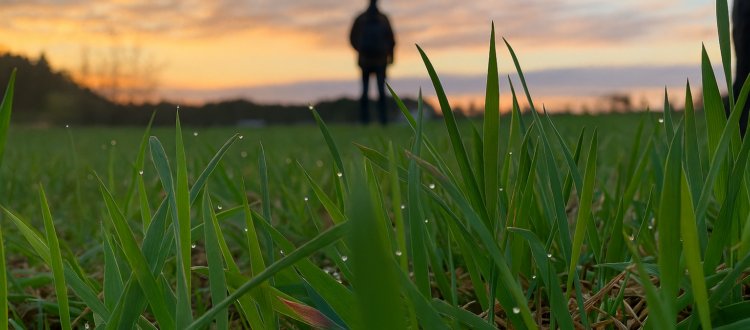 ALT-TEXT: Ihmishahmo seisoo heinäpellolla.